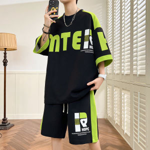 Summer Casual Sports Set for Teenage Boys Short Sleeve Shorts Large Size Male Clothing Middle School High School Students Fashion Wear