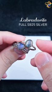 Premium Grade Labradorite Full S925 Silver Adjustable Ring