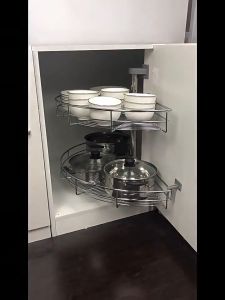 [Ready Stock]Corner Pull out basket 2 layer 304 stainless Magic Corner Kitchen Basket- Half Carousel