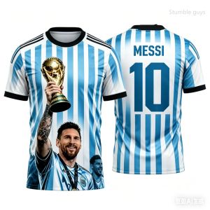 Summer Men Art Portrait Messi Football Printed T-shirt Short Sleeve Casual Sports Jersey Kids Boys Tee Men