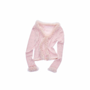 1JINN STUDIO | Fuzzy Glitter Knit Patchwork V-Neck Casual Fit Outerwear