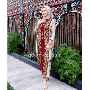 Setelan Wanita Batik Motif Songket Palembang Set Stelan Couple Kapelan Pasangan Kondangan Suami Istri Terbaru 2021 Mewah Elegan Adem Kekinian