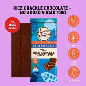 Sweet William No Added Sugar Vegan Chocolate with Rice crackle | สวีท วิลเลี่ยม วีแกน ช็อคโกแล็ต ไรซ์ แครกเกอร์ ช็อกโกแลตวีแกน ปราศจากนม กลูเตน และถั่ว 100g