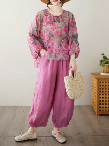NUMEN BUTTON | Rose Print Elegant Chinese Style Blouse