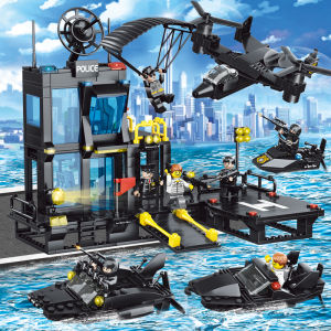 1256PCS Police Station Toys Sea Police Department Building Blocks Sest 3D Model Block Toys for Kids