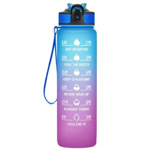 32 Oz Leakproof Water Bottles with Times to Drink and Straw Motivational Drinking Sports Water Bottle for Fitnes Gym Outdoor