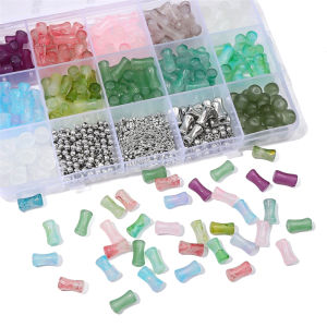 370pcs/box Glass Bamboo Joint Metal Beads Kit For DIY Bracelet Necklace Jewelry Making