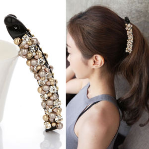 คลิปกล้วยขนาดใหญ่มุกฝังเพชรหางบิดแนวตั้ง กิ๊บติดผม ทันสมัย สไตล์เกาหลี เครื่องประดับผม