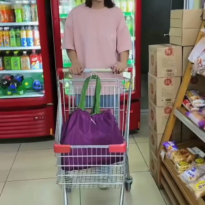 JS SHOP Large Capacity Reusable Drawstring Bag Nylon Foldable Grocery Bag Collapsible Shopping Bag Eco Large Polyester Beach Bag Totes