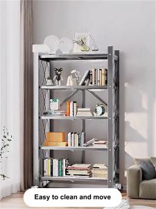 3/4/5 Layer Foldable Kitchen Rack organizer Metal Installation-free Kitchen Folding Racks Floor Movable With Wheels