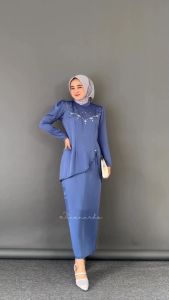 FELICIA Kurung Kondangan Elegan Anisa Blue Bordir Bordir Premium