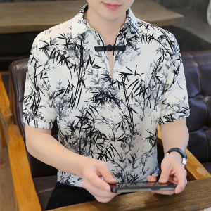 New Chinese Style Fashion Brand Mens Summer Thin Short Sleeve T-Shirt V-Neck Half Sleeve Top with Hanzi Casual Streetwear