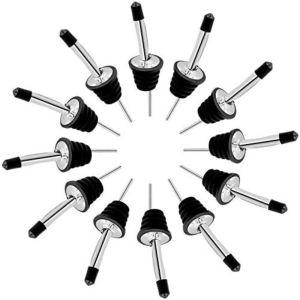 ชุดจุกเทเหล้า 12 ชิ้น - จุกเทเหล้าสแตนเลสและฝาปิดกันฝุ่นสำหรับขวดเหล้า สีเงินขาว