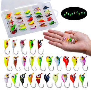 Goture 1/box Fishing Lures Ice Fishing Jigs Luminous Ice Fishing Gear Bass Crappie Jigs Head Hooks for Winter Ice Jigging Lure
