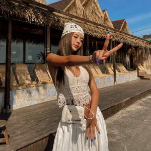 Summer Tank top Womens Boho Fringe Backless Halter Tie Neck Underwear Outerwear with Neck Hanging Embroidery Tassel Suspender