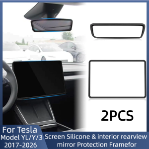 For ALL Tesla Model 3 Y YL 2026-2017 Rear View Mirror Protector Frame Cover Center Console Rearview Trim Silicone Protector Fram