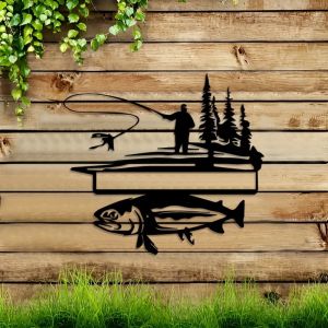CIFbuy | CIFBUY Rustic Fishing Metal Wall Art Metal Fisherman Wall Decor Sign for Home Garden Fish Lover Gift