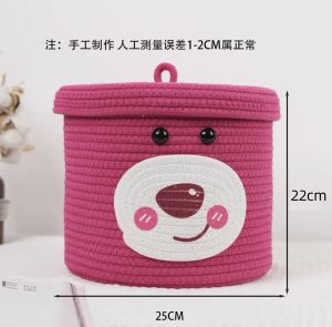 Đáng Yêu Cỏ Mỗi Gấu Dệt Tay Cotton Vải Bông Chủ Đề Giỏ Đựng Đồ Để Bàn Chìa Khóa Đồ Vật Linh Tinh Tổ Chức Vòng Một Lớp Chống Bụi