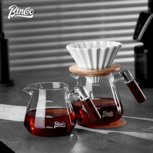 Bincoo Coffee Filter Cup Dripper Set Hand Brewing Coffee Pot Set Wooden Glass (450/600ml)