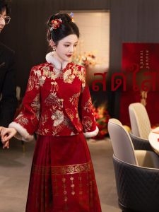 ชุดแต่งงานสไตล์จีนแดง ชุดแต่งงานผู้หญิง กระโปรงทรงเอ ชุดกินข้าว ชุดเจ้าสาว ชุดฮันฟู ชุดฮันฟูสไตล์จีน
