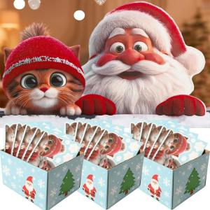 สติกเกอร์ติดผนัง PVC แบบไฟฟ้าสถิตรูปสติ๊กเกอร์คริสต์มาสการ์ตูนซานตาคลอสรูปแมวเกล็ดหิมะแบบ3D นำกลับมาใช้ใหม่ได้อุปกรณ์การตกแต่ง DIY สำหรับงานเลี้ยงปีใหม่