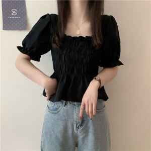French Style Bubble Sleeve Square Collar Women's Summer Top