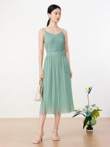 Anna Kuo Summer Vacation Three-Part Wind-Blown Waist-Cinching Chiffon Midi Sleeveless Strapless Dress Elegant V-neck Gown