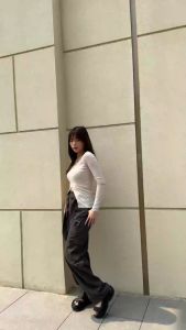 Atasan Longsleeve Korean Basic Top Blouse Wanita Casual Lengan Panjang Bahan Rib Knit