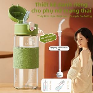CrossOver | Cốc Thủy Tinh Đựng Nước Có Ống Hút Dành Cho Bà Bầu Dùng Khi Nằm Cốc Thủy Tinh Dung Tích 500ml Cốc Đựng Nước Ngọt Có Thể Chịu Nhiệt