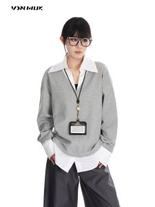 Vin Muk Autumn Casual Long Sleeve Polo Collar Shirt Mens Contrast Color Block Cotton Polyester Spandex Loose Fit Basic Top