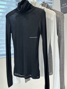 เสื้อยืดคอกลมแขนยาวผู้หญิง ผ้าไหม ทรงสลิมฟิต ทรงเข้ารูป เสื้อชั้นใน คอกลม ทรงเข้ารูป แฟชั่นฤดูใบไม้ผลิ