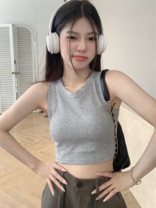 Womens Strap Vest White Base Layer Outerwear with Chest Pad Beautiful Back Integrated Short Top Thin Nylon Spandex Blend