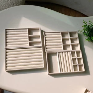 Beige Jewelry Storage Box Tray Earring Necklace Ring Divided Velvet Storage Tray Drawer Jewelry Grid Box Fashion Accessories