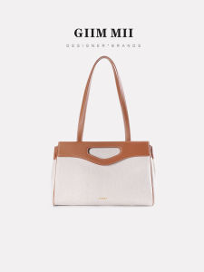 Large Size Canvas Bag Giim Mii Tannery Top Layer Leather Ladies Handbag Underarm Briefcase Casual Simple Style Soft Handle