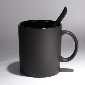 Defasilk | Black Ceramic Mug with Lid and Spoon for Men