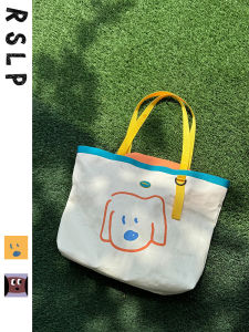 Large Capacity Canvas Tote Bag Womens Single Shoulder Handbag Fashionable Print Color Block Casual Shopping Bag