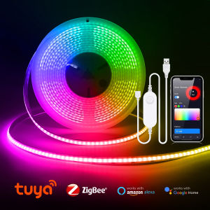 ZigBee LED Strip Smart Tuya COB Lights USB 5V Dimmable FOB Tape WiFi Controller Bedroom Kitchen Cabinet TV Room Decor Alexa Lamp