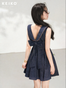 KEIKO | Summer Casual Polka Dot Sleeveless A-line Dress with Bowknot and Waist-tightening Design