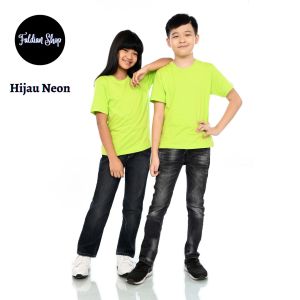 Kaos Polos Anak Oneck Lengan Pendek Bahan Katun Combed 30s Warna Hijau Neon