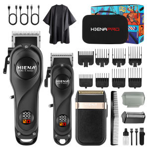 Hiena | HIENA PRO 3-in-1 Hair Clipper Kit: 2 Clippers + Foil Shaver with LED Display & Barber Accessories
