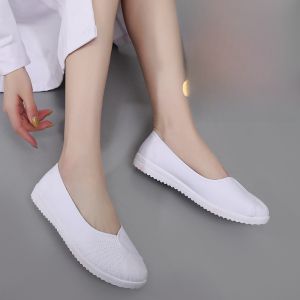 One-Word Summer Old Beijing Cloth Shoes Womens Mesh Nurse Shoes Wedge Shoes for Work Sandals Breathable Beauty Shoes