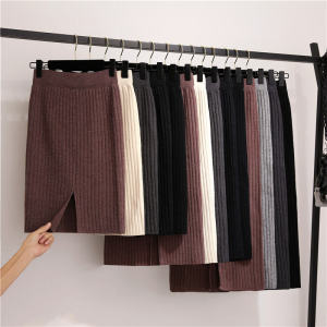 Váy Dệt Kim Dày Mùa Đông Đa Năng Ôm Sát Một Bước Cạp Cao Màu Trơn Váy Midi Chữ a Cho Nữ