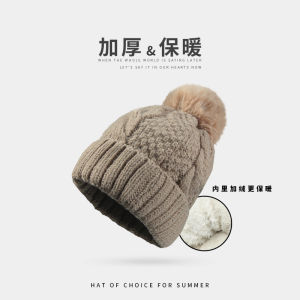 Thickened Fleece Knitted Hat Womens Autumn Winter Style Warm Windproof Ear Protection Versatile Face Slimming Twist Knit Cap