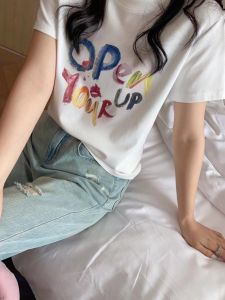 Loose Heart Designer Womens T-shirt South Oil Summer Fashion Sun Protection Straight Cut Thin Short Sleeve round Neck Top