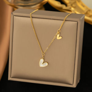 anenjery | ANENJERY L316 Stainless Steel White Shell Heart Pendant Necklace for Women Dainty Simple Tender Clavicle Chain Jewelry Gift