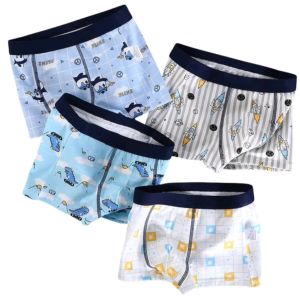 Magic Selection 4pcs Kids Boxer Briefs Boys Cartoon Pattern Print Cotton Underwear Soft Comfy Breathable Kids 1-13 Years