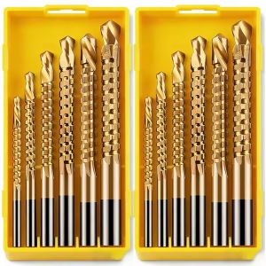 6Pcs Titanium Coated Round Shank Saw Drill Bit Set Mixed Sizes Serrated Twist Drill Multipurpose Household Drilling Tools