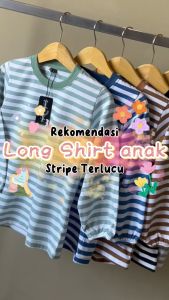 Kaos Lengan Panjang Balon Strip Series Anak 1 - 12 Tahun - Strip Hitam Putih