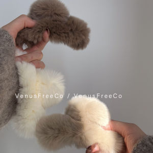 Milk Fufu Real Rabbit Fur! Furry 3-Color Khaki Morandi Brown Nude Milk Beige Barrettes Shark Clip Butterfly Hair Claw