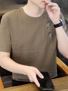 HENGYUANXIANG | Hengyuanxiang Mens Round Neck Short Sleeve T-Shirt Casual Lightweight Summer Fashion Bamboo Print Cotton Polyester Blend